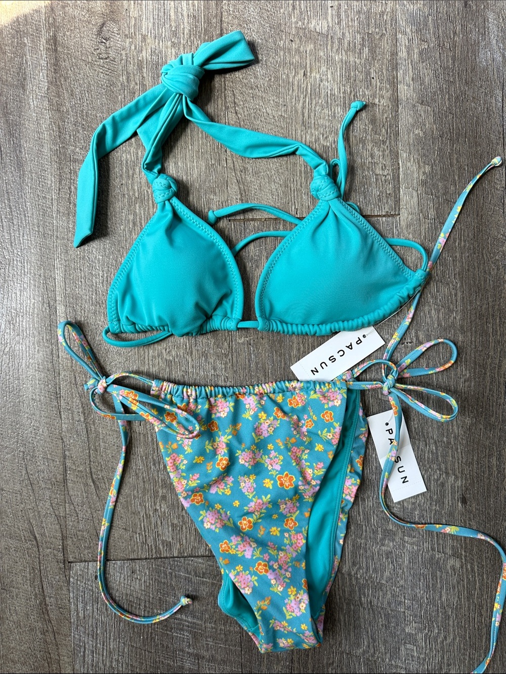PacSun Teal Floral Tie-Side Bikini Set